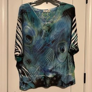 Blue Peacock pattern top